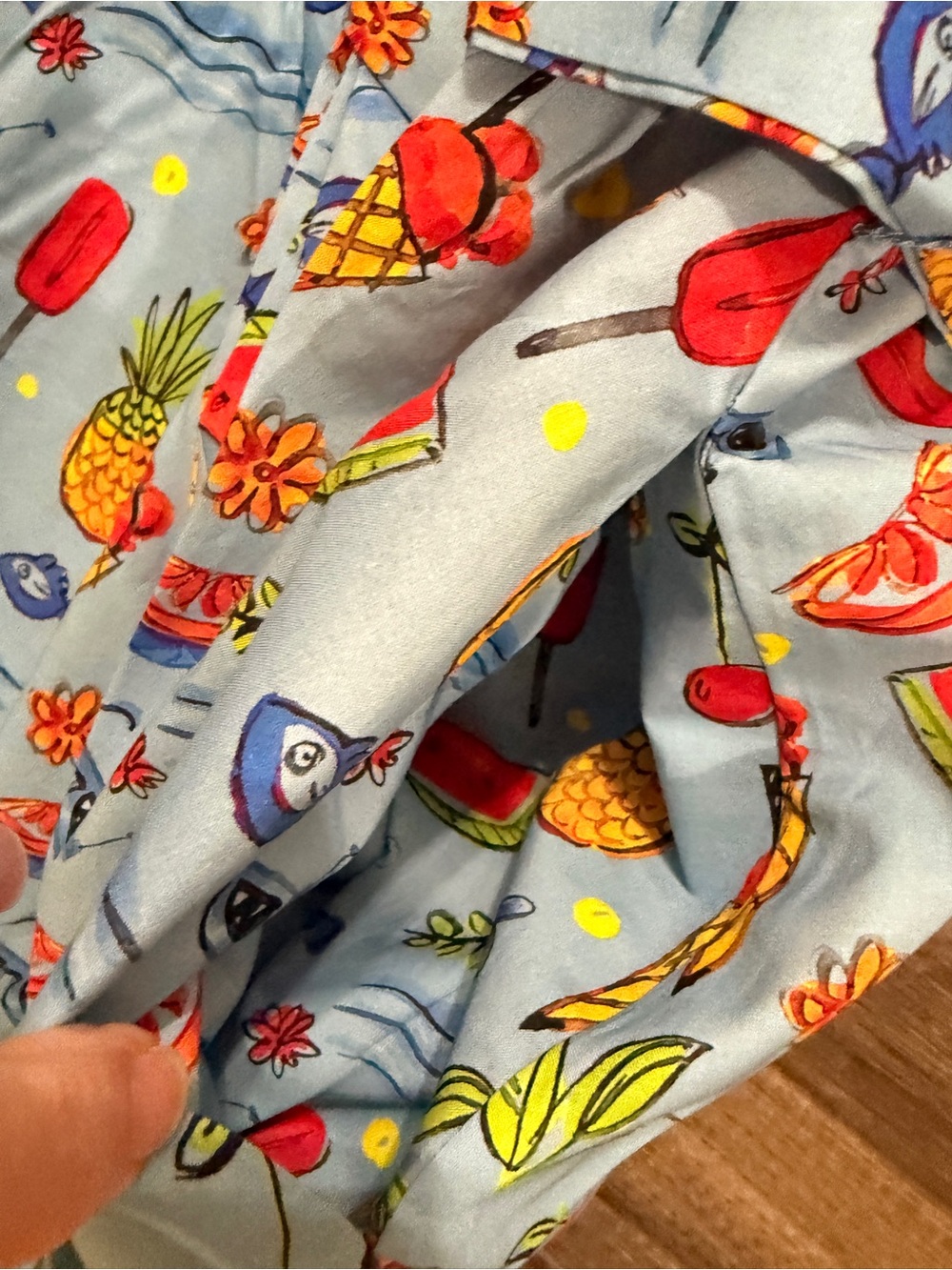 NWT TulipB Blue Fruit Print Cotton Fit & Flare Dress Large Summer Tie Waist - Picture 8 of 9